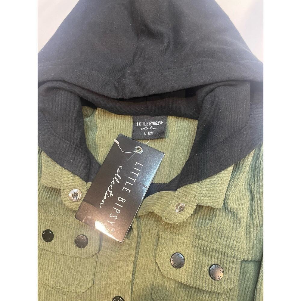 Little Bipsy Corduroy Hooded Shacket Jacket Green Baby 6-12M NWT - Picture 2 of 4